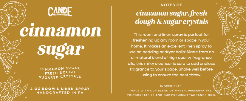Cinnamon Sugar 4 oz Room & Linen Spray label