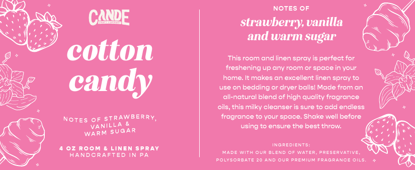 Cotton Candy 4 oz Room & Linen Spray label
