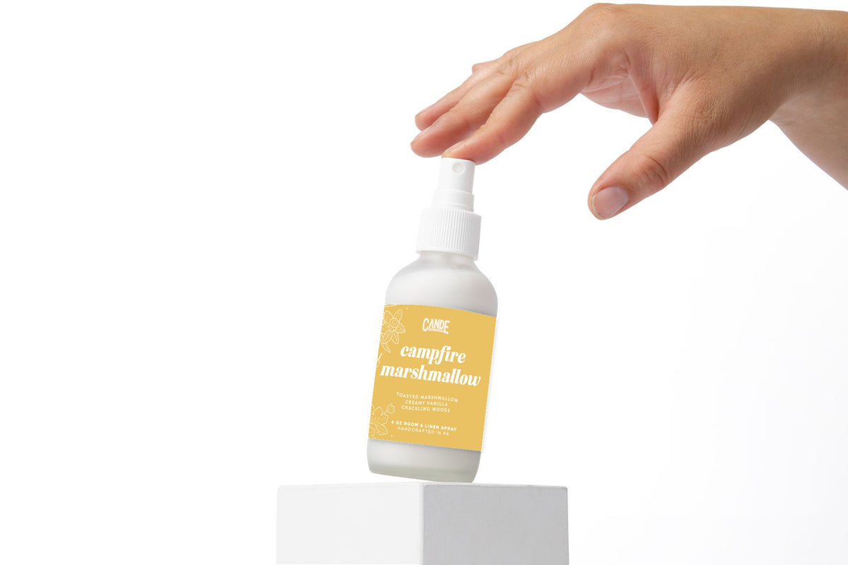 Campfire Marshmallow 4 oz Room & Linen Spray bottle by C&E Craft Co
