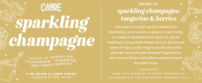 Sparkling Champagne 4 oz Room & Linen Spray label