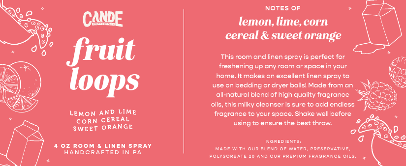 Fruit Loops 4 oz Room & Linen Spray label